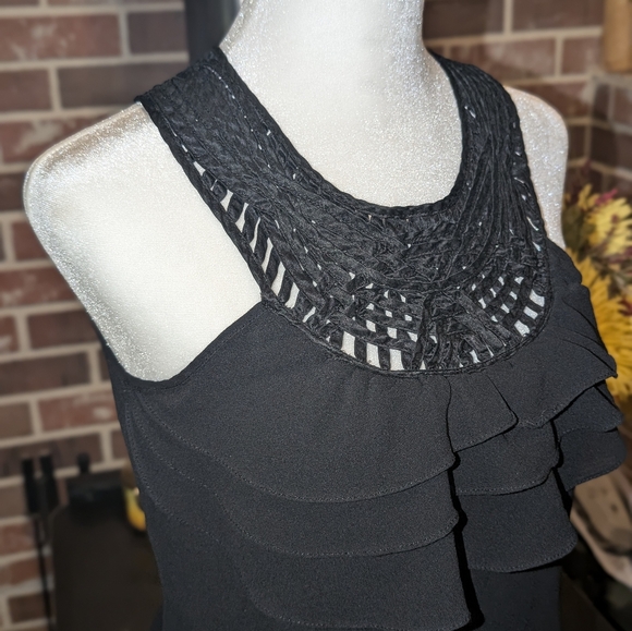 100% Silk Black Sleeveless Peplum Ruffled Blouse-White House Black Market XS - Picture 4 of 14